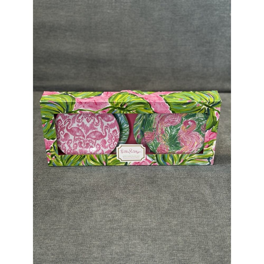 Lilly Pulitzer Set Of 4 Appetizer Plates Painted Palms Design New In Box